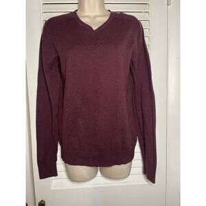 Marc Anthony cotton/cashmere v neck‎ sweater Small Maroon ribbed preppy